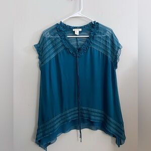 Sundance teal silk blouse classic office chic minimalist preppy boho bohemian